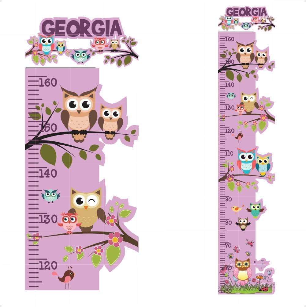 STICKERS MAGIC StickersMagic | OWL Height Chart for Kids Personalised Wall Sticker Growth Decal Vinyl Pink Girls Boys Childrens Nursery | Colourful Wall Art for Height Measure | Vinyl Design4