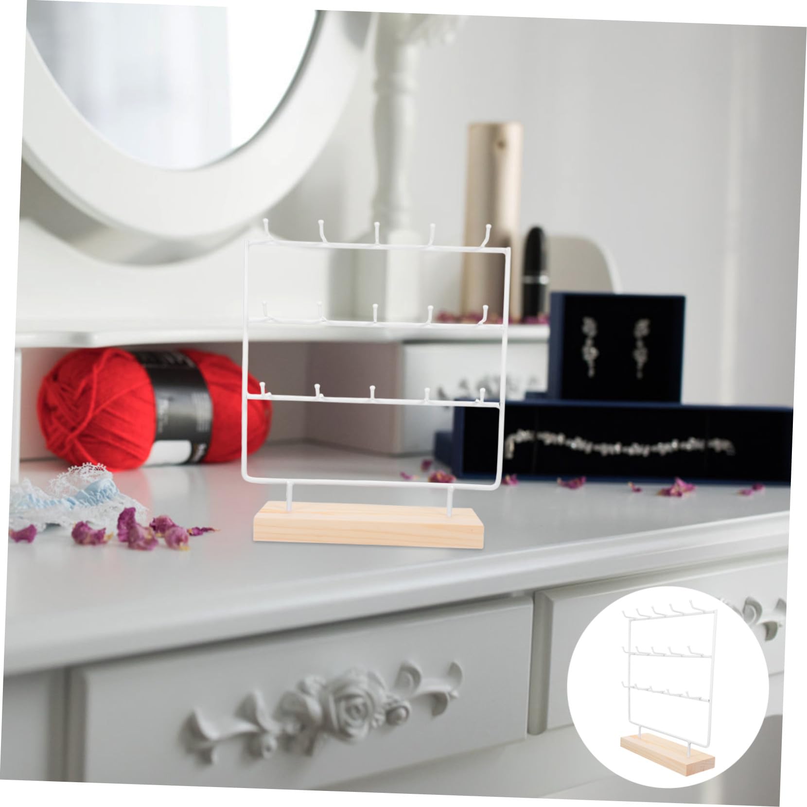 TOYANDONA Espositore in Ferro e Legno 3 Livelli Orecchini Bianco