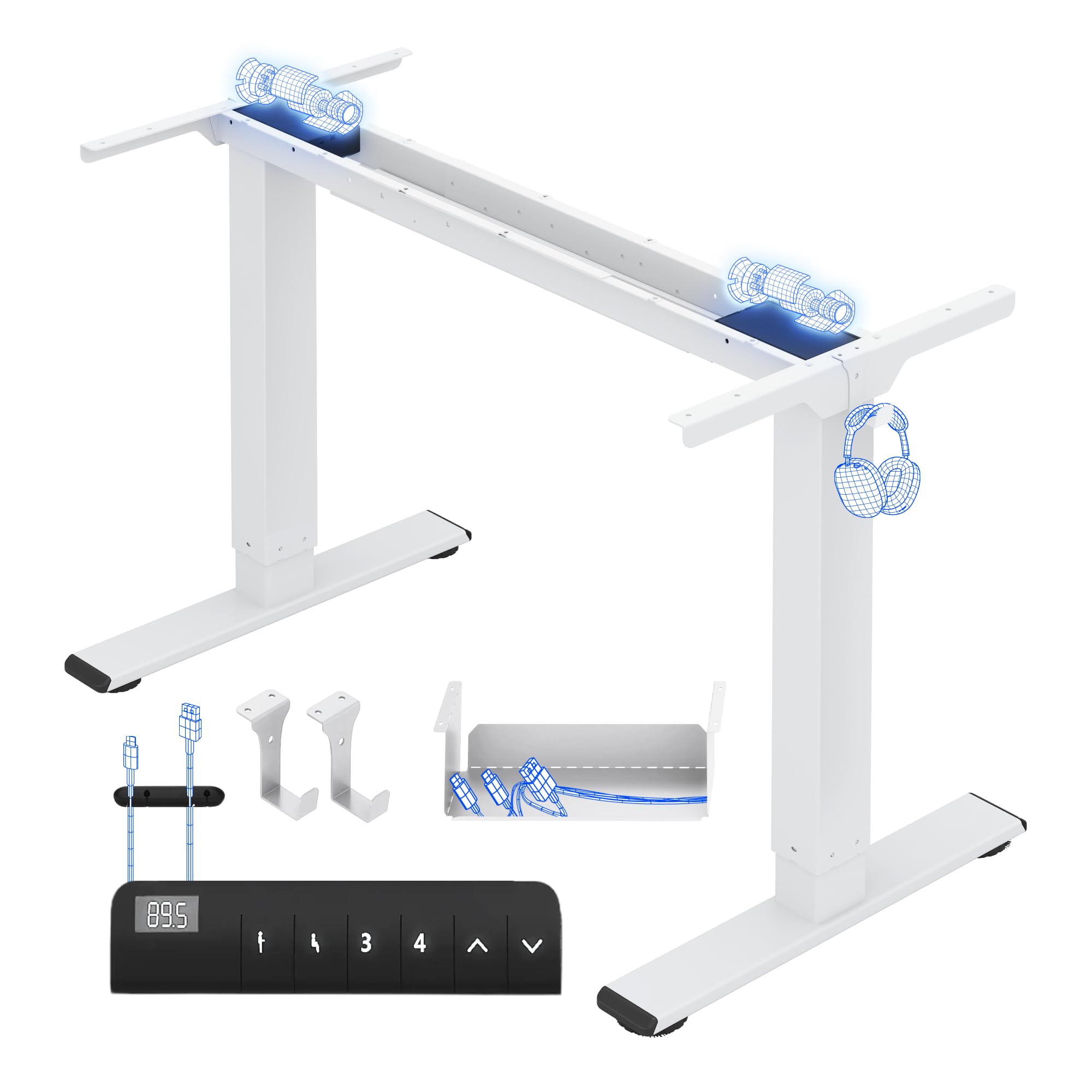 FLEXISPOT E1 Pro Escritorio Elevable Eléctrico con 2 Motores y 2 Patas Escritorio Ajustable en Altura de Acero con 4 Funciones de Memoria Standing Desk, Carga de 100kg(Marco en Blanco)
