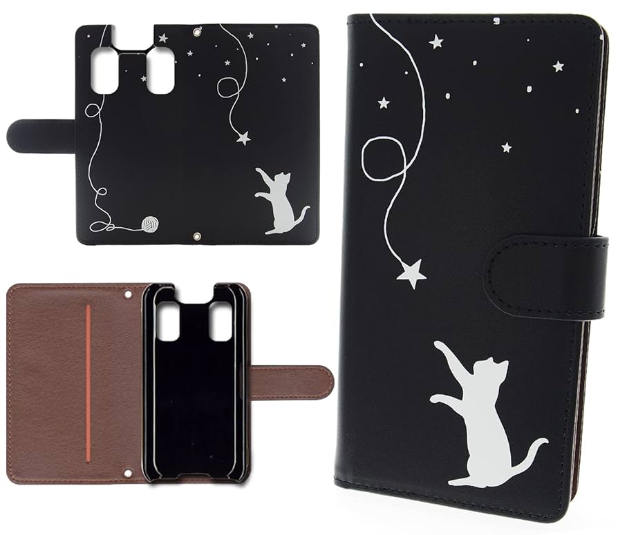 Amazon.co.jp: キッズケータイ KY-41C ケース ネコ 手帳型 黒色
