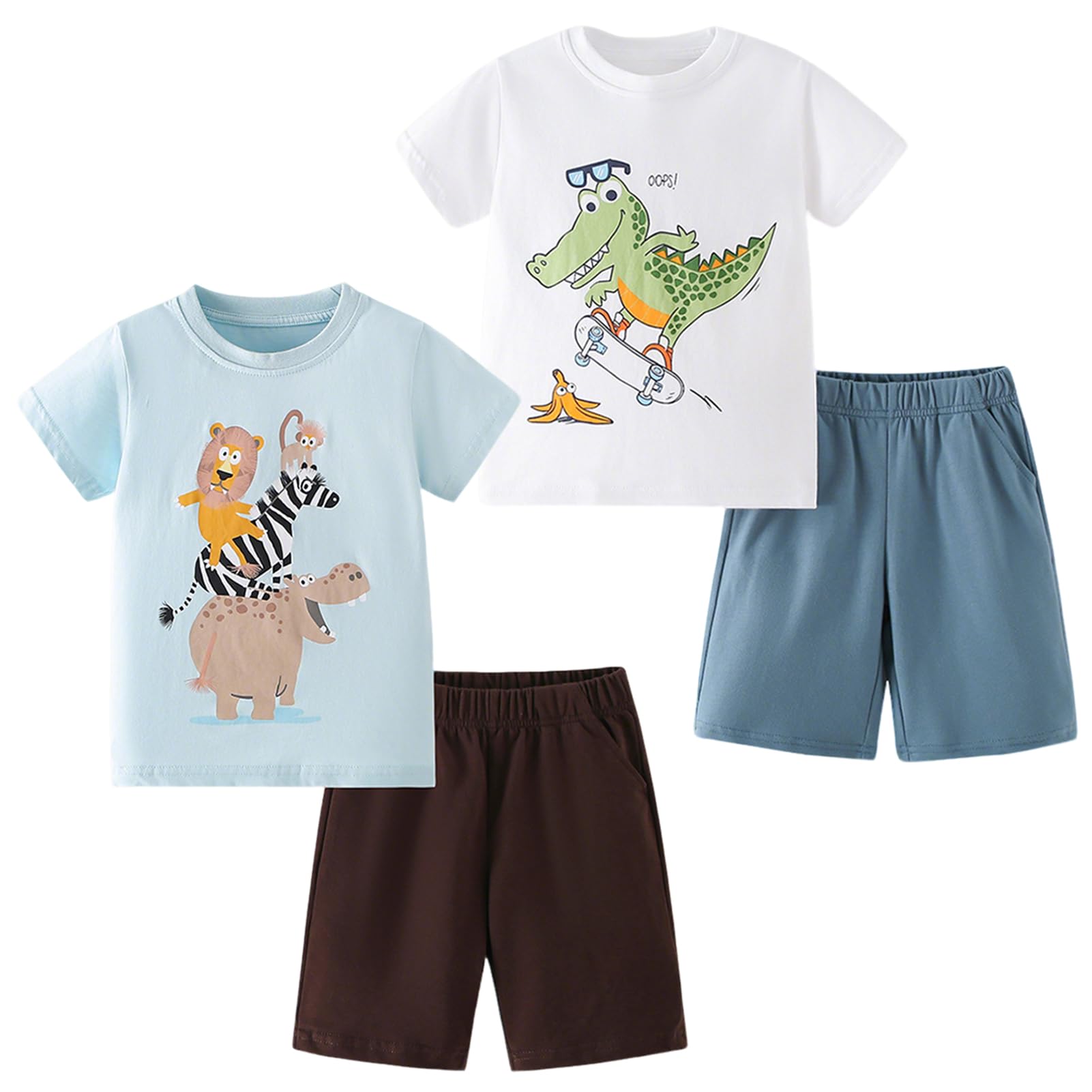 Baby Boys' Summer Clothing Set, 2 Piece Cotton Toddler Boy Outfits 2-6T