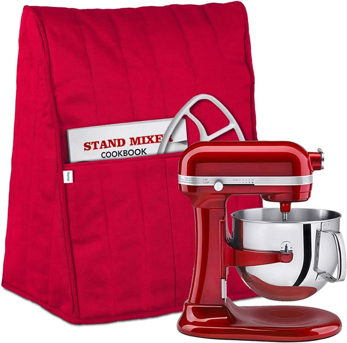 Dust Cover Compatible with 5/6/7/8 Quart KitchenAid Stand Mixer, Cloth Cover with Pockets for Extra Attachments (Red)
