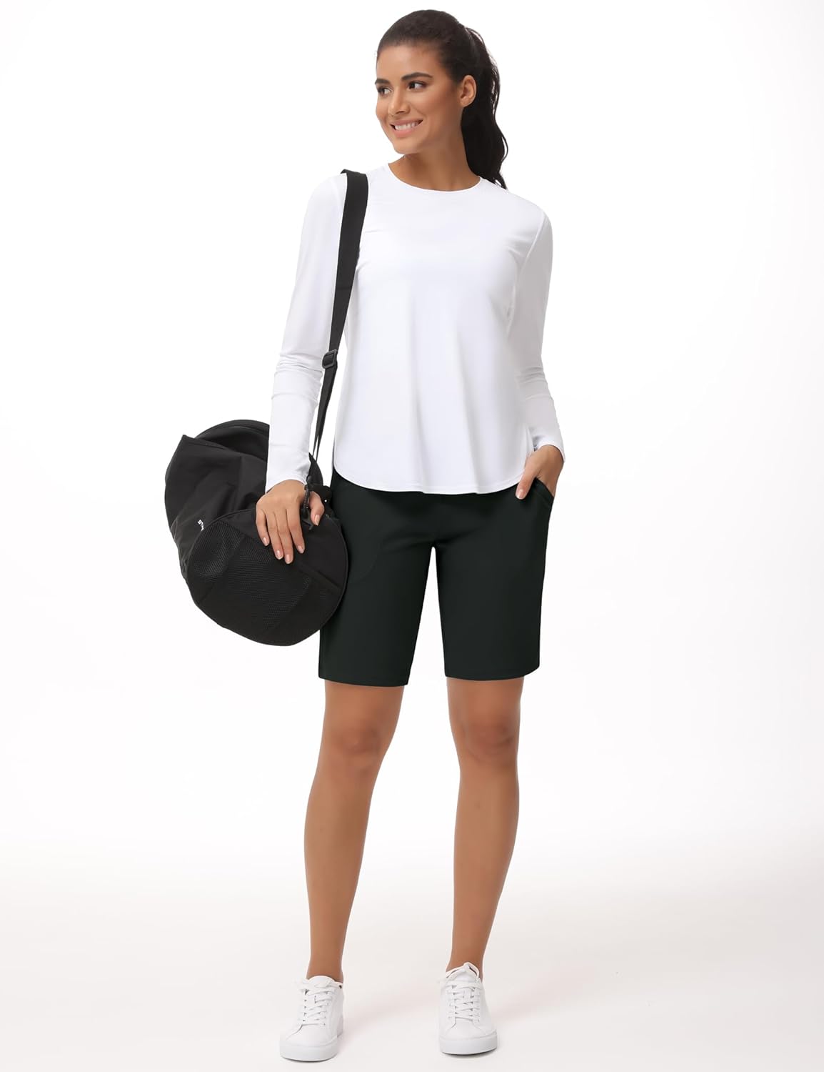 THE GYM PEOPLE Women's High Waisted Bermuda Workout Shorts Long Hiking Running Shorts with Zipper Pockets - Image 7