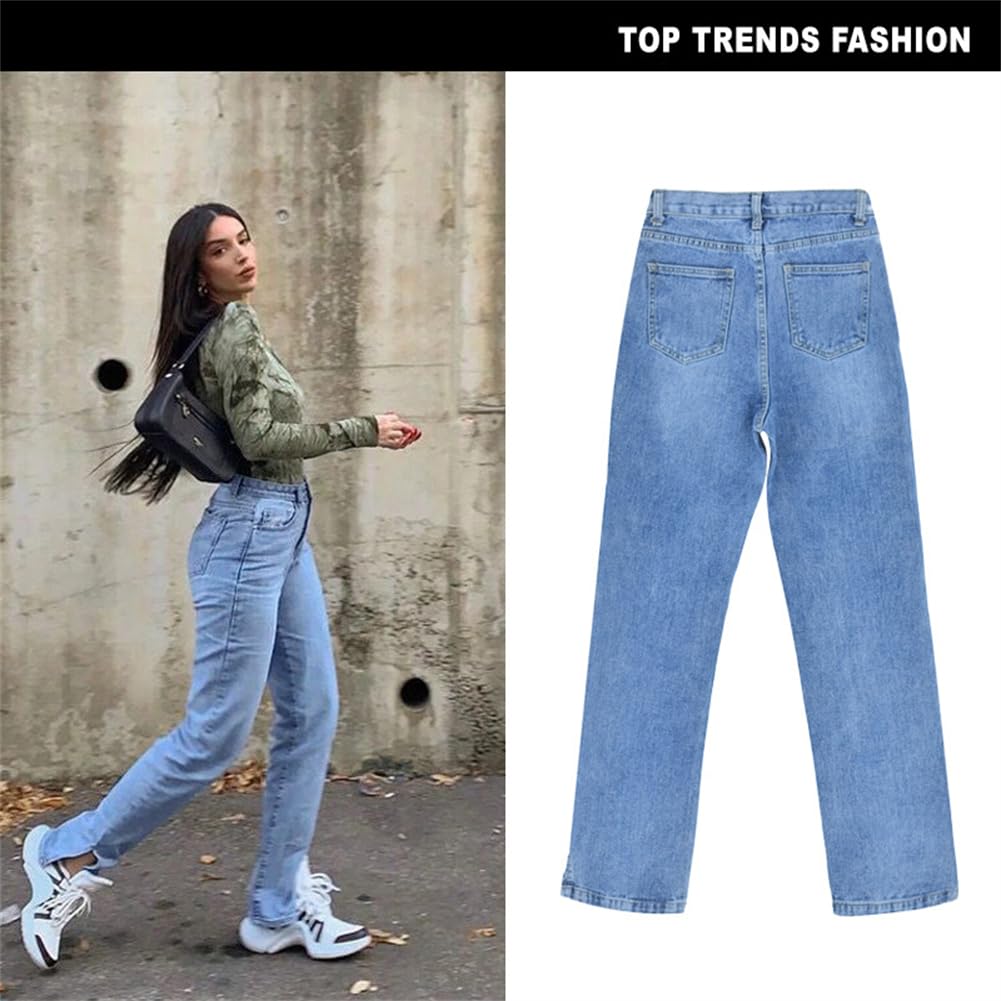 Pantalones Vaqueros Ajustados De Pierna Recta para Mujer con Piernas Abiertas Y Sensación De Drapeado, Pantalones hasta El Suelo con Un Diseño Ligeramente Acampanado