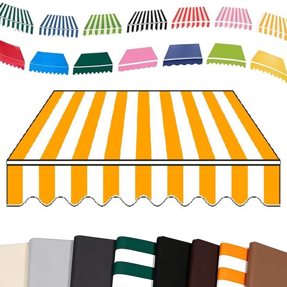 6.5ft 8ft 10ft 12ft 13ft 15ft Patio Window Retractable Awning Replacement Fabric Custom, Sunshade Canopy Replacement Canvas For Retractable Awning Cover(Orange white,4x2m/13x6.5ft)