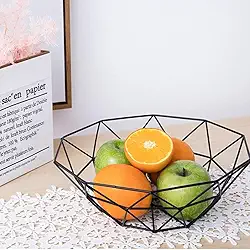 Fruteira de Mesa Cesto Organizador de Frutas de Mesa Decorativa Geométrica Metal Com Design Moderno