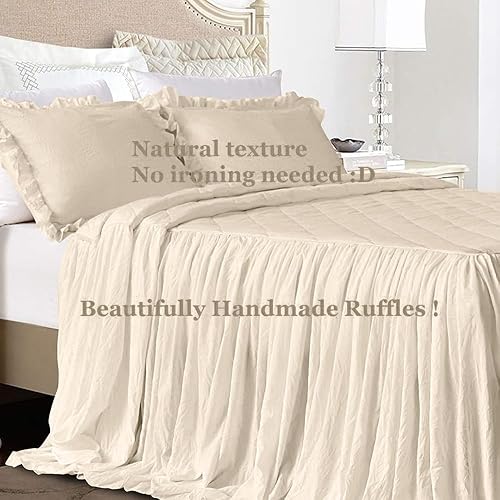 Miniatura 7 de Lady Ann Juego de 3 piezas de falda de trigo con volantes, ultra suave, 30 pulgadas de largo, con esquinas divididas en las esquinas