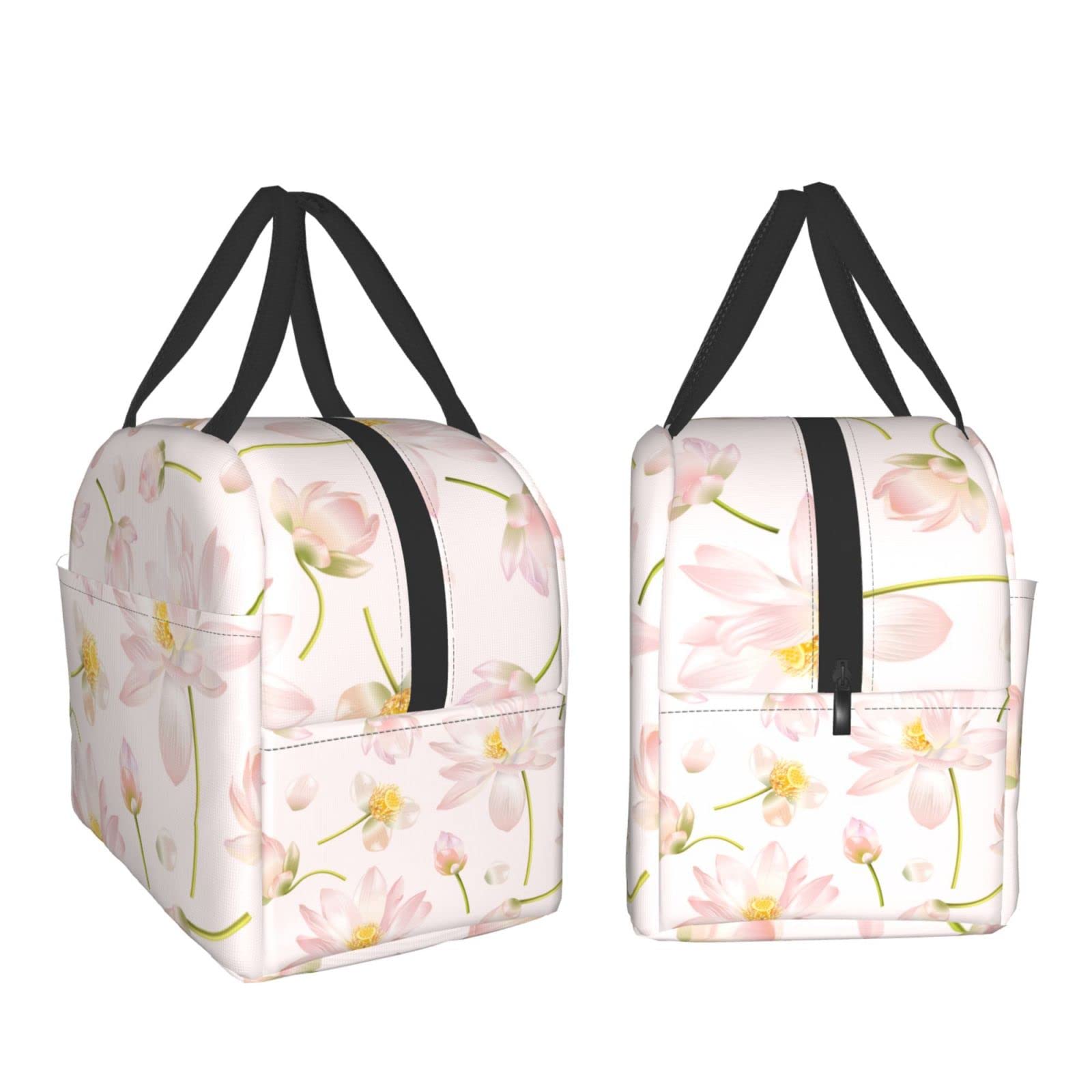 Borsa termica per il pranzo con teschio umano e fiori rosa, per donne e