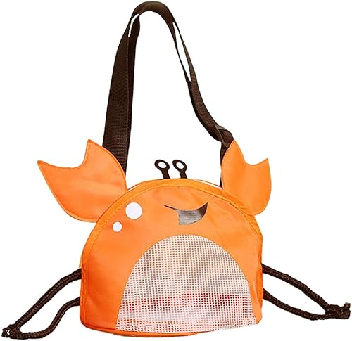 Doefo Bolsa de playa para niños, bonita bolsa de concha en forma de cangrejo con correa de hombro ajustable, bolsa de recolección de conchas