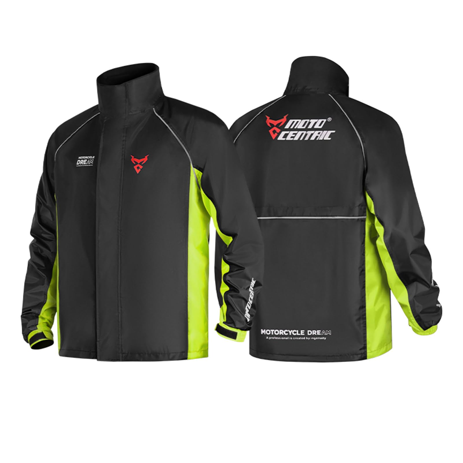 MOTOCENTRIC Traje de Lluvia para Moto 2 Piezas, Chubasquero Impermeable y Transpirable con Tiras Reflectantes, Conjunto de Chaqueta y Pantalón Cortavientos para Motorista Hombre Mujer
