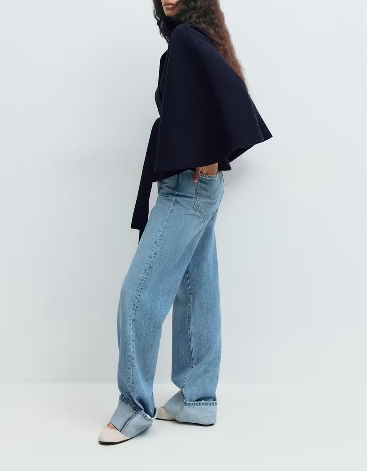 Womens Batwing Sleeve Poncho Pea Coats Elegant Stand Collor Capes Jacket Cloak Belted Fall Trendy Casual Outerwear - Image 6