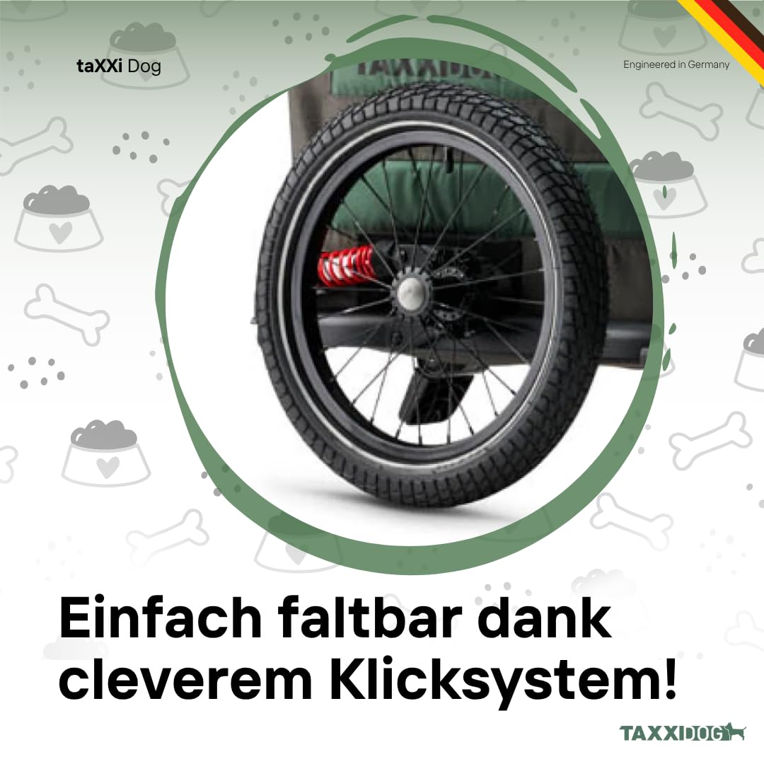 taXXi Dog Fahrradanhänger | In verschiedenen Größen| Faltbarer Premium Hundeanhänger | Designed in Germany | Mit Federung und Feststellbremse | 90 x 75 x 79 cm