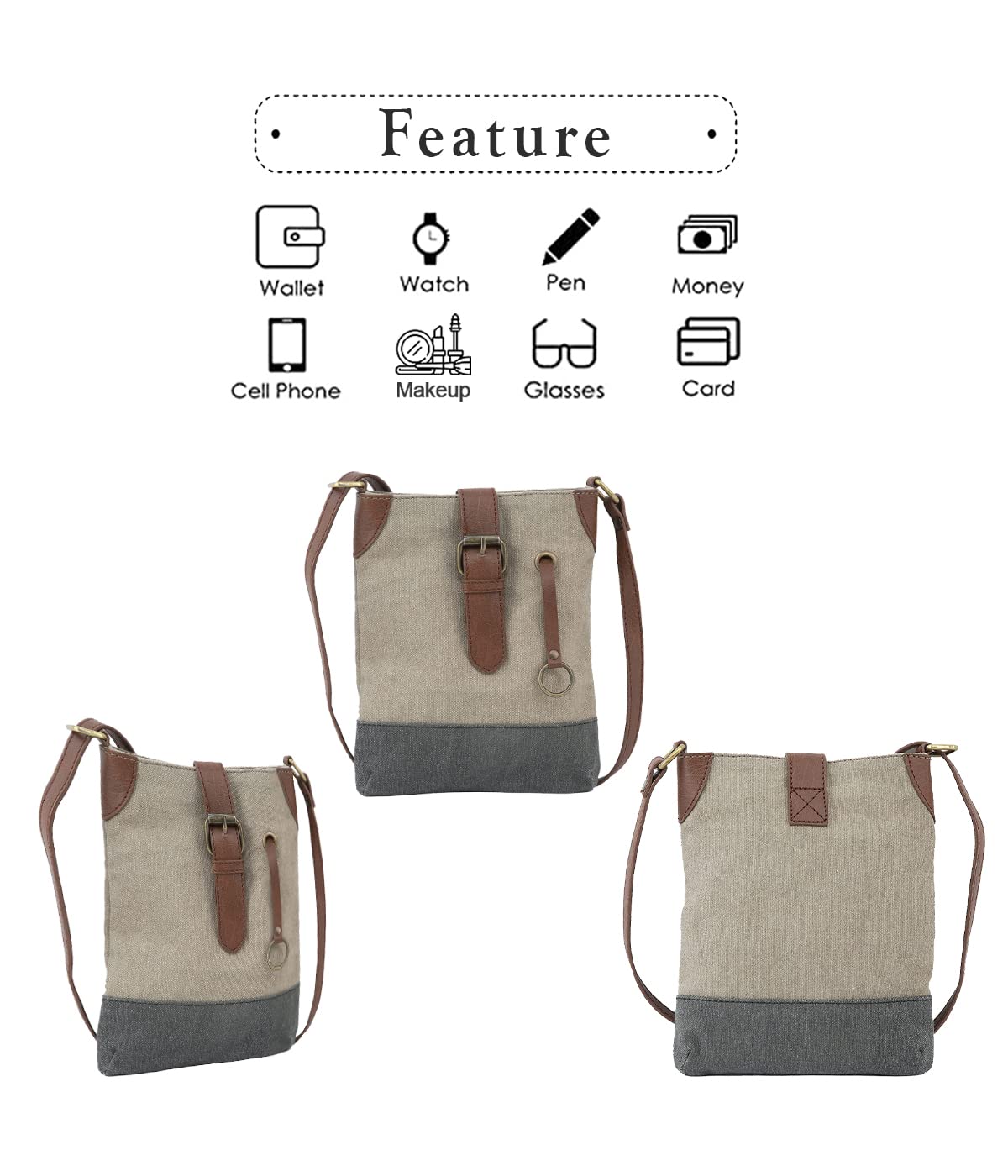 Mona B Sling Canvas Women Casual Single Shoulder Bag For Womens Vintage Crossbody Bag for College, Office Girl River, Stone, Brown 3