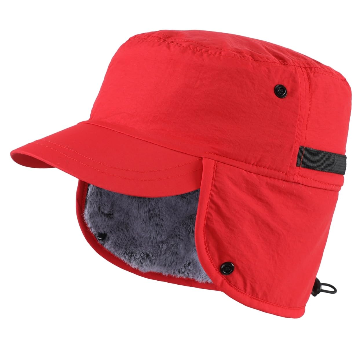 Magracy Men's Red Outdoor Winter Baseball Cap With Visor Warm Earflap Hat Faux Fur Trapper Hunting Hat Ski Snow