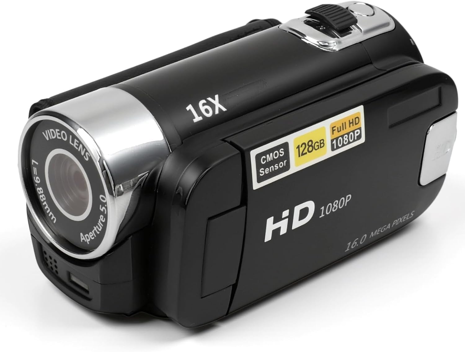 Videocámara Videocámara Vintage, 16Mp Cam-Corder, 1080P Cámara Digital, Videocámara de pantalla giratoria de 2.4 pulgadas, 16x Zoom HD VCR con Luz de Llenado para Adolescentes, Novato (Negro)
