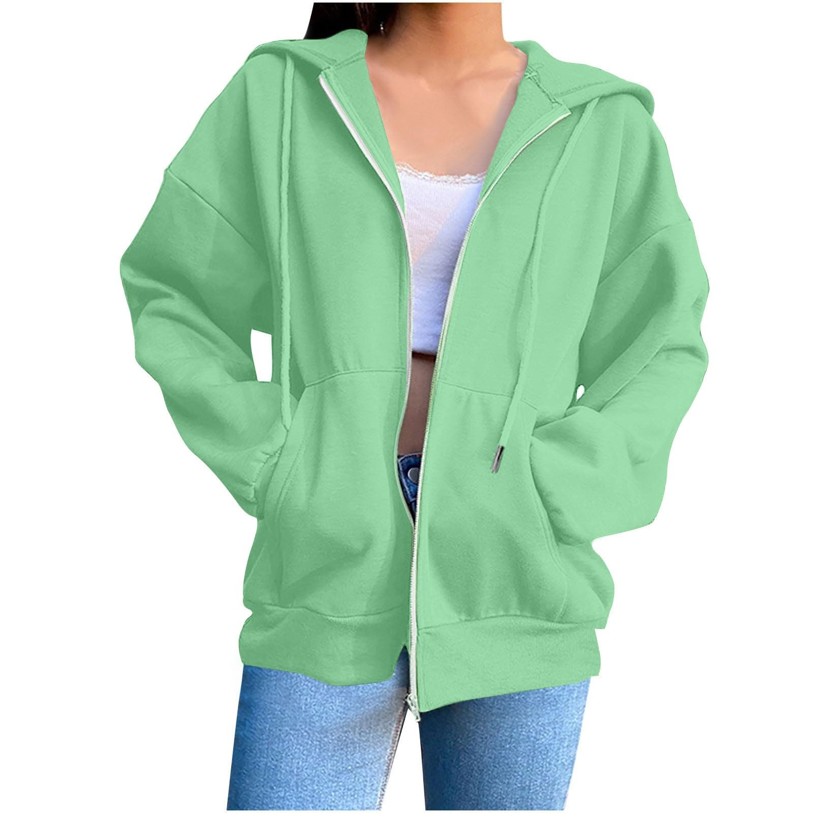 BDNXTV Womens Zip Up Hoodies Long Sleeve Sweatshirts Oversized Hoodies Casual Fashion Jackets Fall Winter Outfits for Women