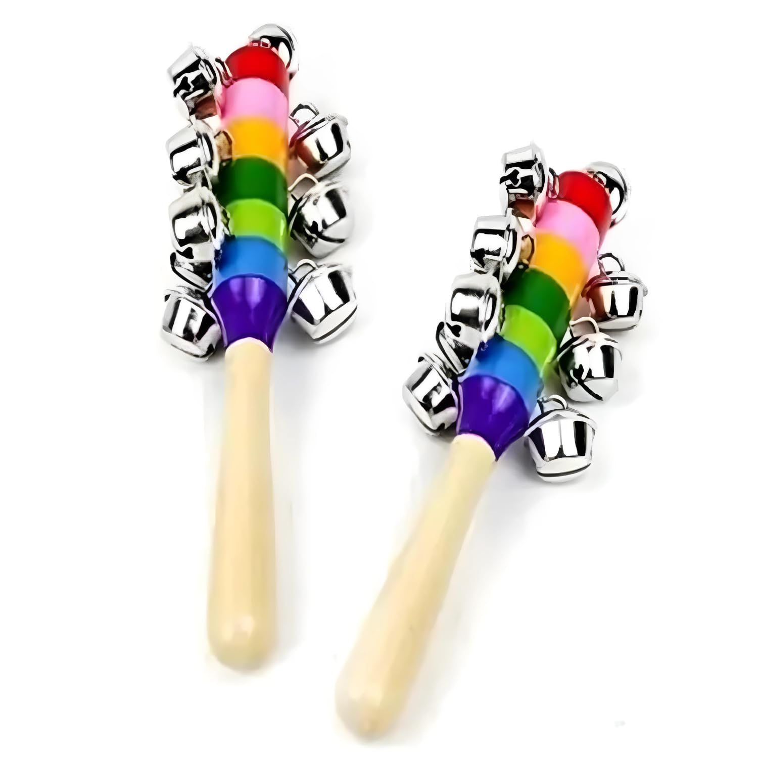 Shopfleet Colorful Wooden Rainbow Handle Jingle Bell Rattle Toy Crib Shaker Stick - Set of 2 Rattle (Multicolor) (B0BCWKLHJJ) Amazon Price History, Amazon Price Tracker
