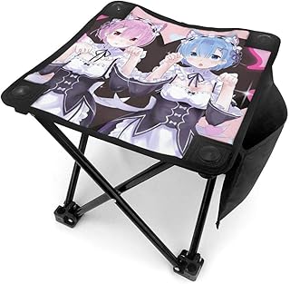 Hdadwy Anime Re ZERO Starting Life In Another Word Taburete de camping Sillas plegables Silla plegable portátil antiestrés de cuatro patas, para senderismo, pesca, viajes, picnic, playa, barbacoa, act