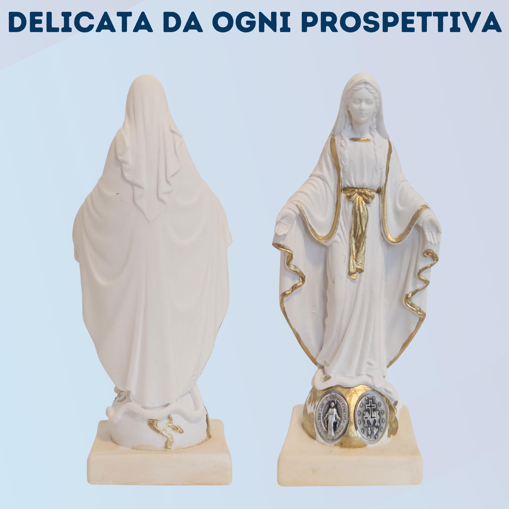 OVUNQUE PROTEGGIMI Statua Madonna Miracolosa o Immacolata Concezione cm 10, in Polvere di marmo. Piccola Statuetta della Madonnina. Medaglia Miracolosa in metallo.