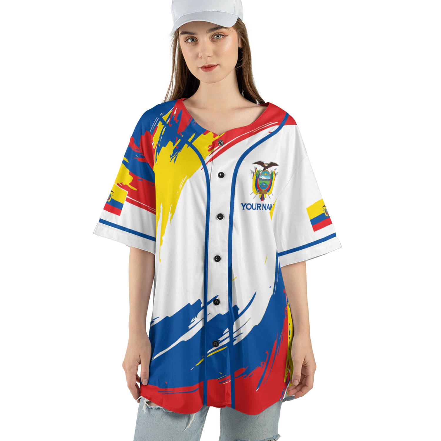 Generic Custom Ecuador Baseball Jersey, Personalized Name Ecuadorian Flag Shirt Men and Women, Team Jerseys Patriotic Ecuador Shirt (Polyester Blend, Ecuador 6), Large-5X-Large