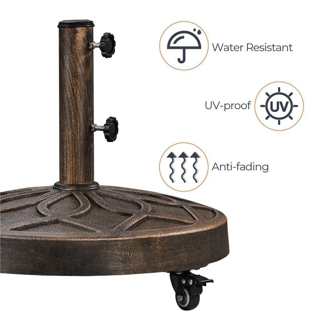 Yaheetech Pied de Parasol à roulettes 21 kg Base de Parasol Lourde en Résine Auto-lestée Style Rétro pour Mât de Ø 3,8/4,8 cm Extérieur Bronzé