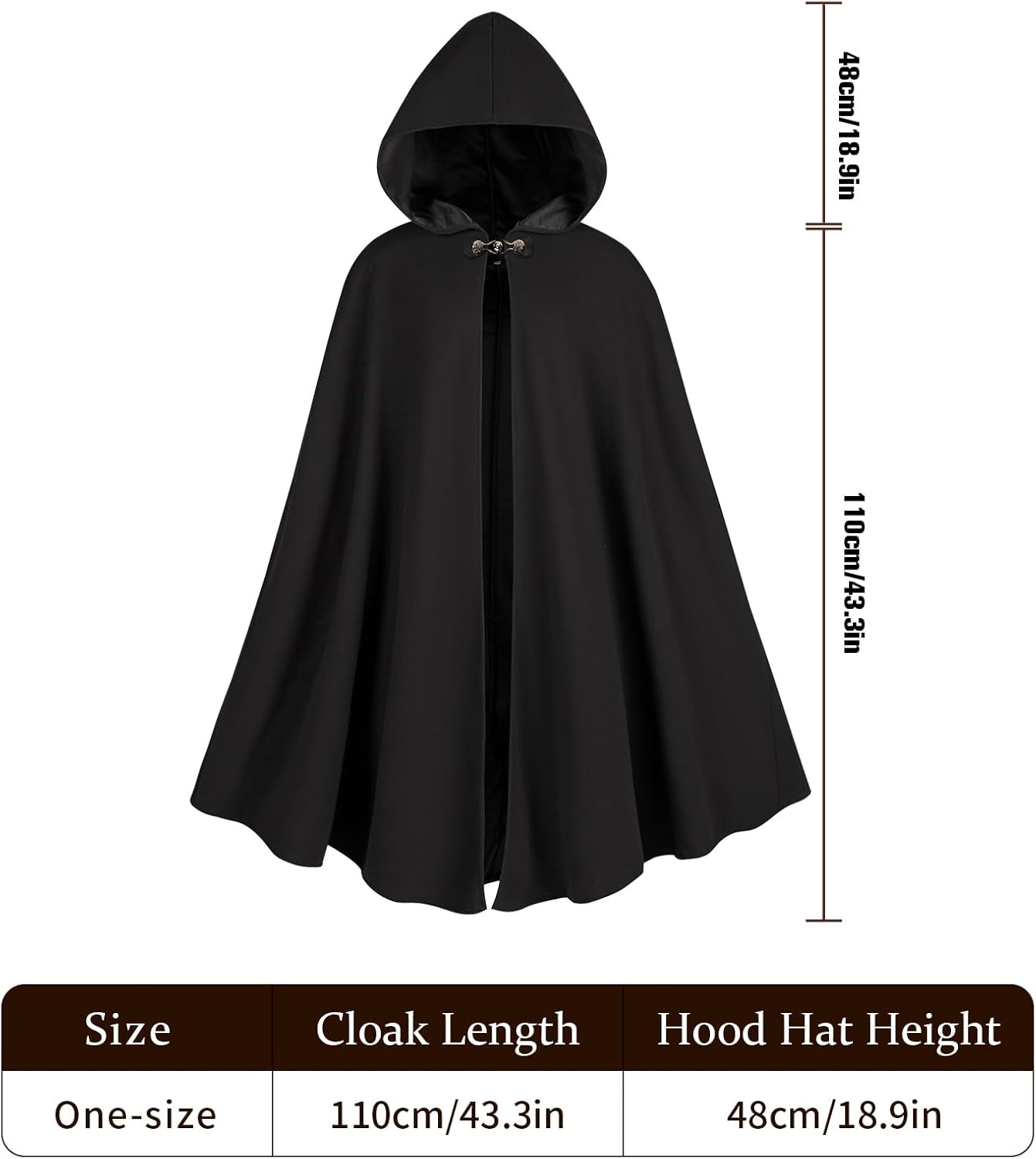 Medieval Cloak Men, Renaissance Costume Cloak with hood and Green Leaf Brooch Necklace for Halloween Cosplay Party. - Image 5