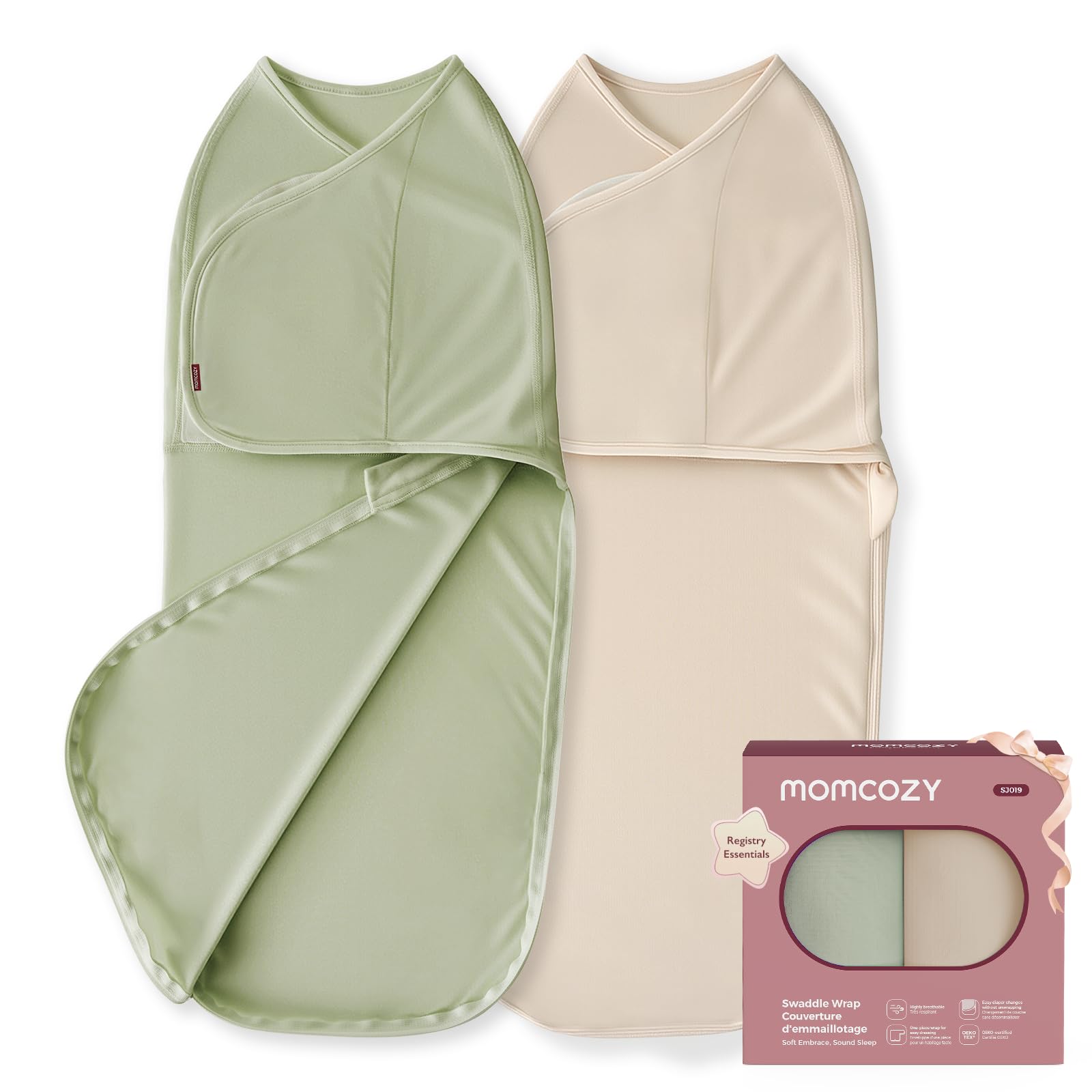 momcozy Swaddle Neonato, Chiusura Silenziosa, Adatto per Neonati 0-3 Mesi, Sacco Facile per Genitori, Riduce il Riflesso di Inizio, Essenziale per Registri Neonati,2 Pezzi,Marrone Verde