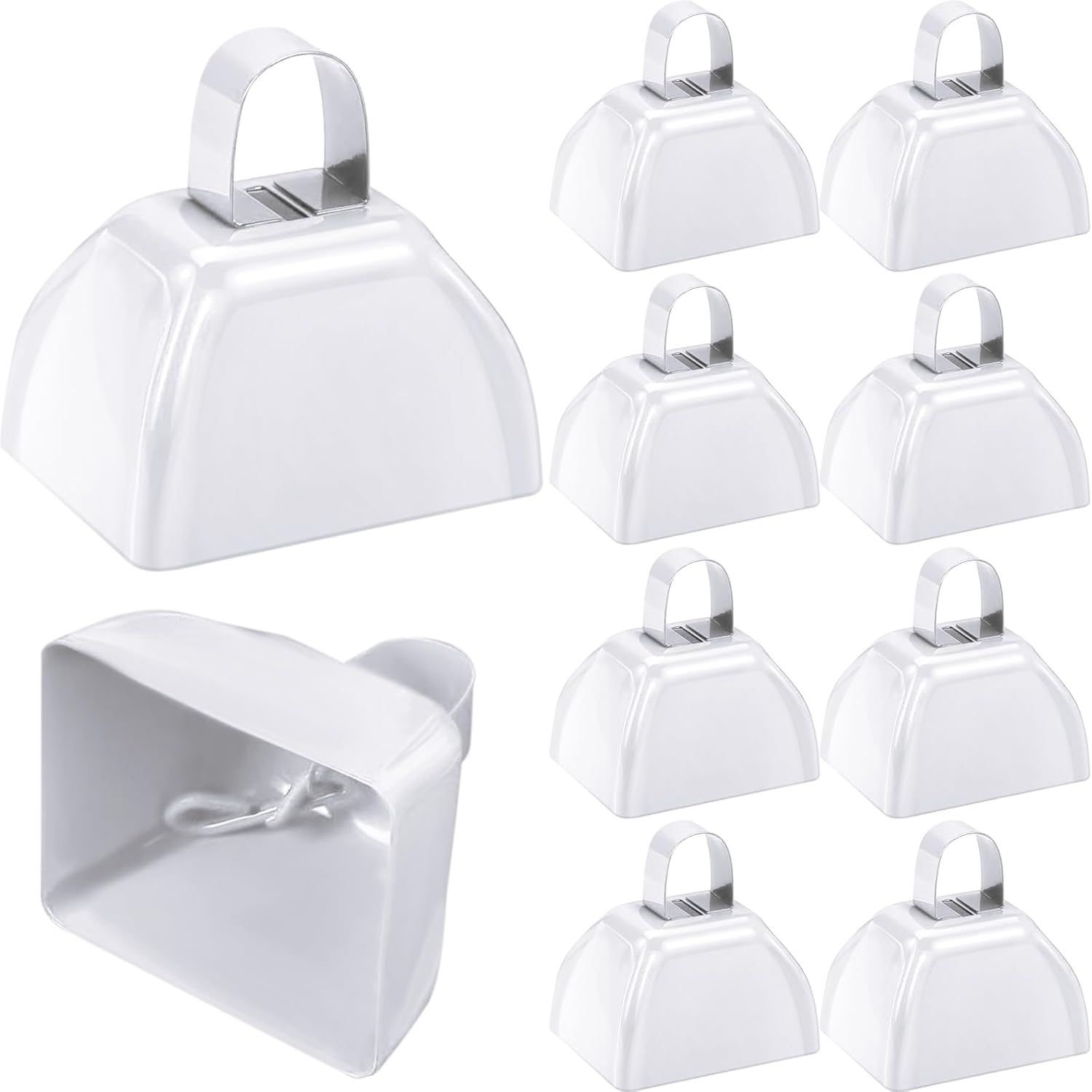 10 Pcs Metal Cowbell 3 Inch Noisemaker Cheering Bell White Cow Bells for Sporting Events, Football Games,Weddings and Celebrations