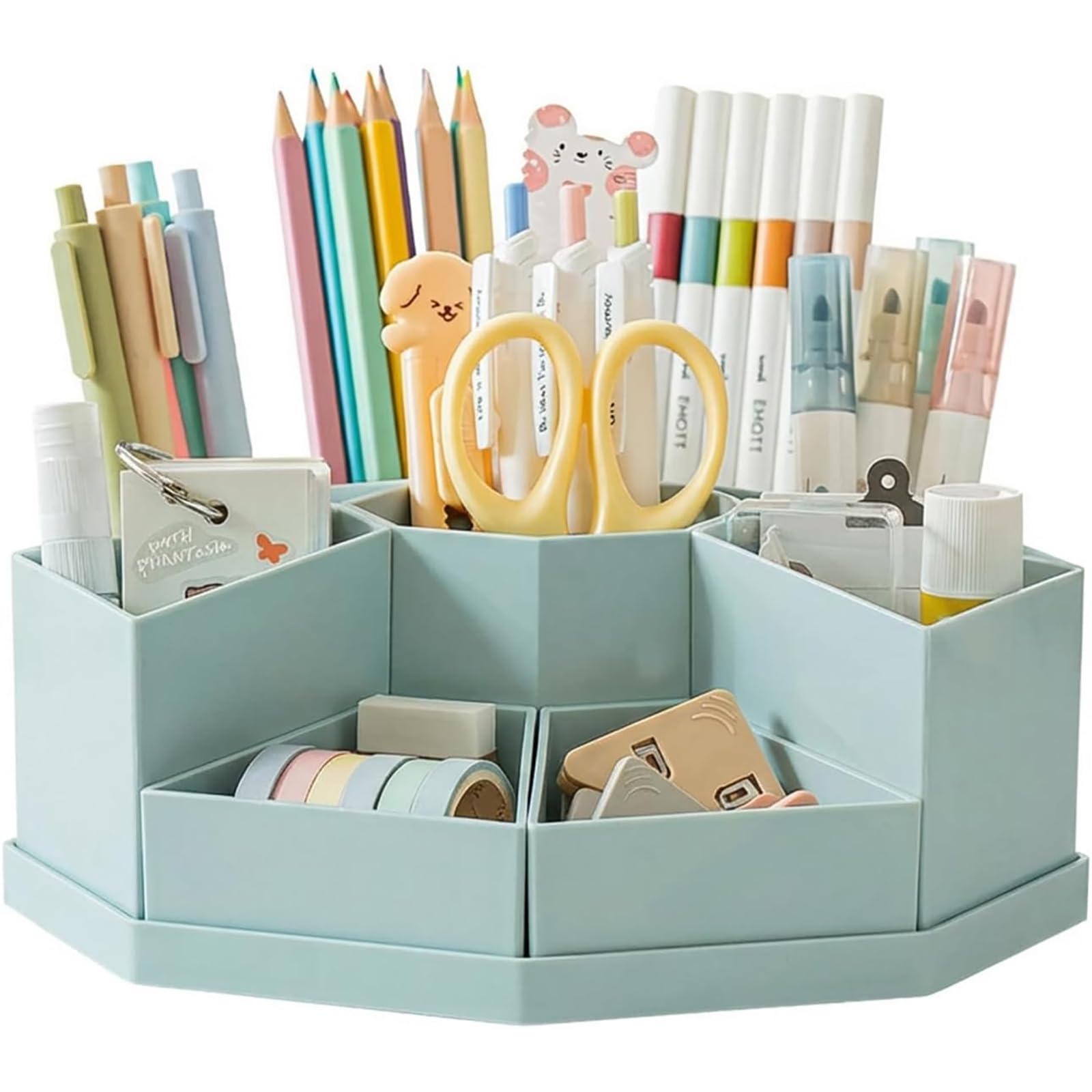 Organizador giratorio de 360° con 9 compartimentos, soporte de escritorio de gran capacidad extraíble para oficina, escuela, hogar, vanidad (azul)