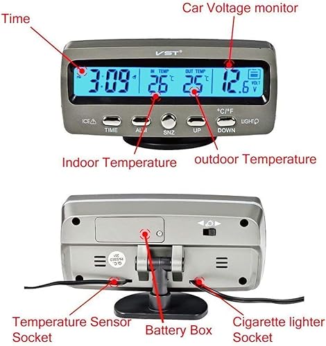 Miniatura 3 de Reloj Termómetro Voltímetro Medidor Calendario 4 en 1 para Coche, 12V, Multifunción, Interior y Exterior, Termómetro Digital para Coche, Resistente