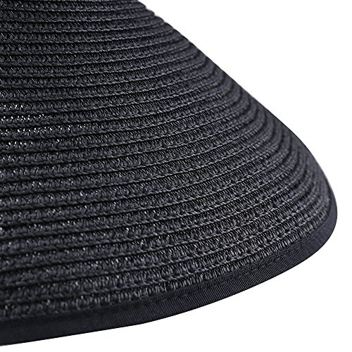 Aerusi Straw Wide Brim Foldable Roll Up Floppy Visor Sun Hat With Bow Black (One Size Fits Most) #TOP5