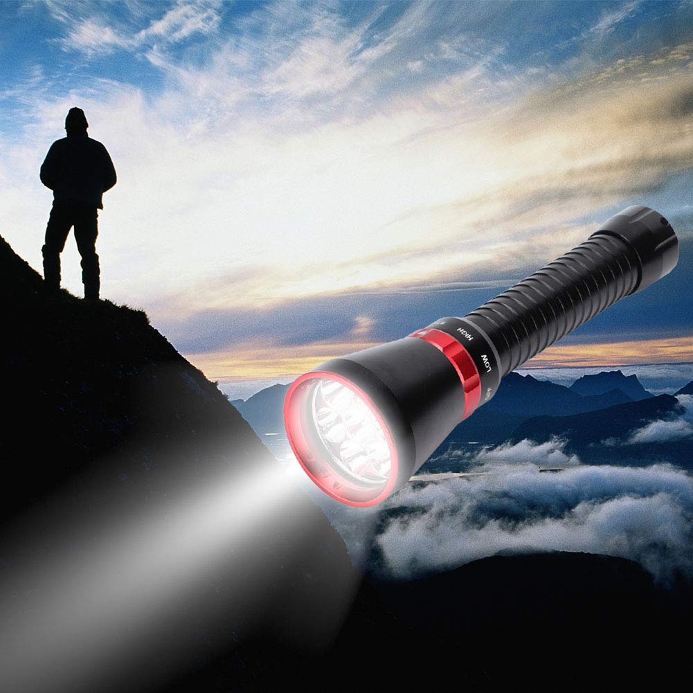 Garosa Torcia Subacquea 100M, Torcia Elettrica Alta Luminosità 18000LM per Attività Subacquee e All'aperto, Lampada Subacquea Resistente Impermeabile (Rosso)