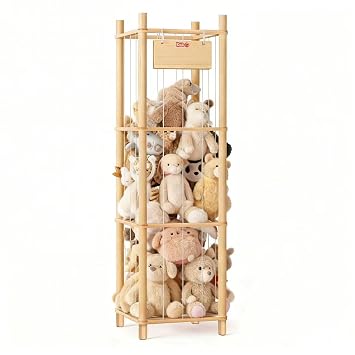Kiddocood Kids CPC & TIC Certified Stuffed Animal Storage - 3-Tier Large Natural Solid Wood Plush Toy Organizer & Holder, Corner Solution for Playroom & Nursery, BPA-Free & Zero Glue, 53"H