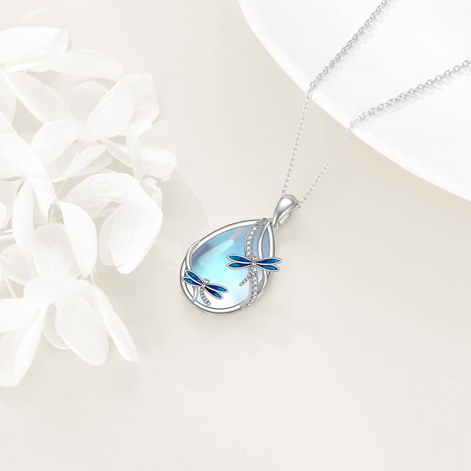Collana con libellula, in argento Sterling con pietra di luna, insetto, libellula, idea regalo per donne e ragazze