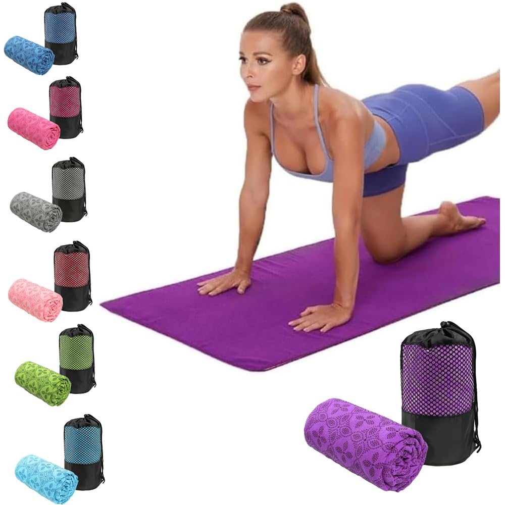 Oaygat Yoga Towel Sweat Absorbent Non-slip Yoga Towel Quick-drying Yoga Mat Hot Mat Cloth Breathable Yoga Mat Towel with Mesh Carrying Bag for Bikram, Pilates, Gym Workout