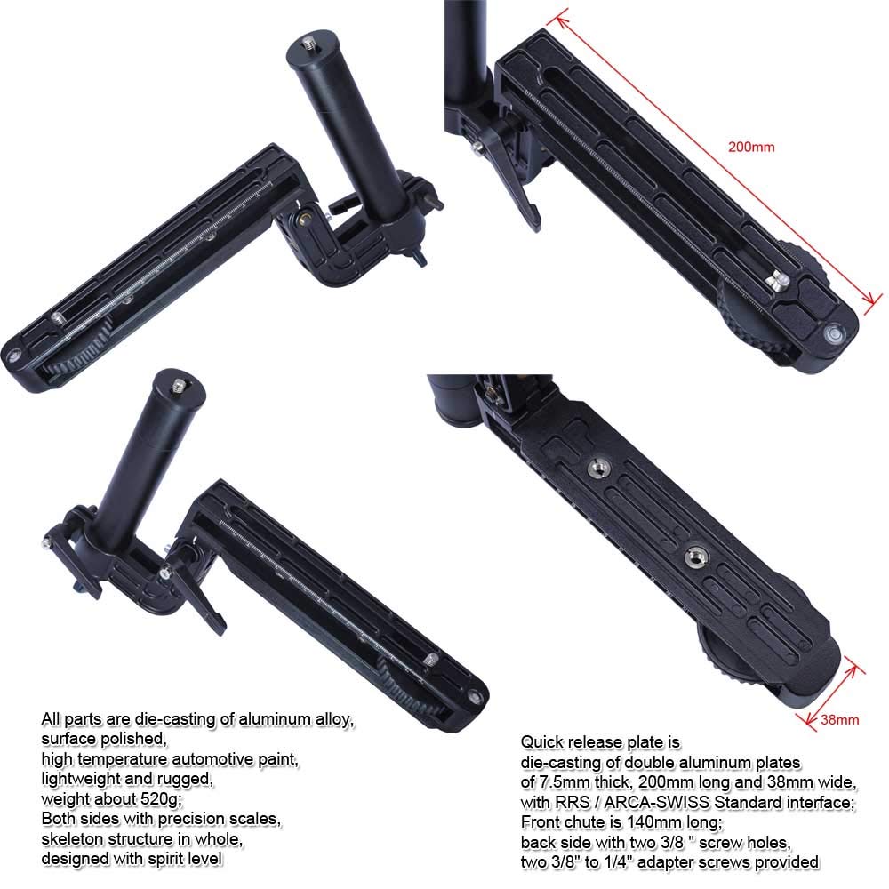 iShoot Support de téléobjectif pliable, support d'objectif focale longue tout en métal, Support de Appareils Photo Caméra avec plaque de dégagement rapide de 20cm pour rotule de trépied Arca-Swiss Fit
