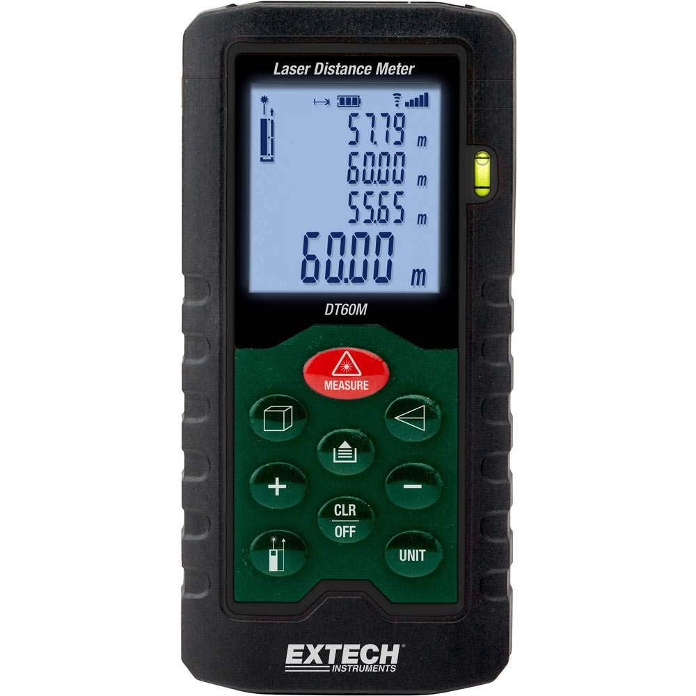 Extech DT60M Laser-Distanzmesser, 196ft 60m, Fläche und Volumen | Reichweite 2Zoll-196ft, Fläche/Volumen/indirekte Höhe, Pythagoras, 20-Messwert-Speicher, LCD