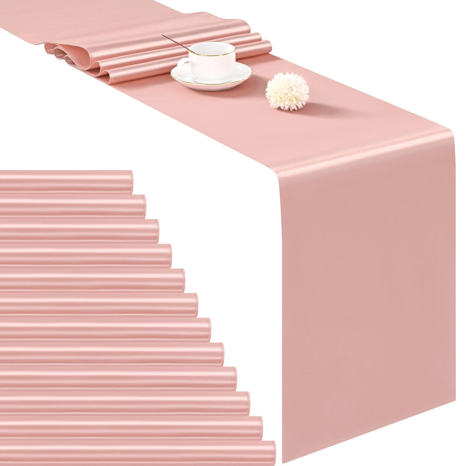 Pesonlook 12 Pack Rose Gold Satin Table Runner, 12×72 Inch, Wedding, Party