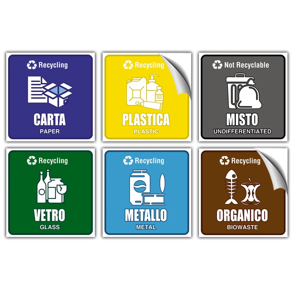 Adesivi Raccolta Differenziata 5+1 - Morbidi, Impermeabili | Italiano/Inglese | 15x4 Cm - Foto 5