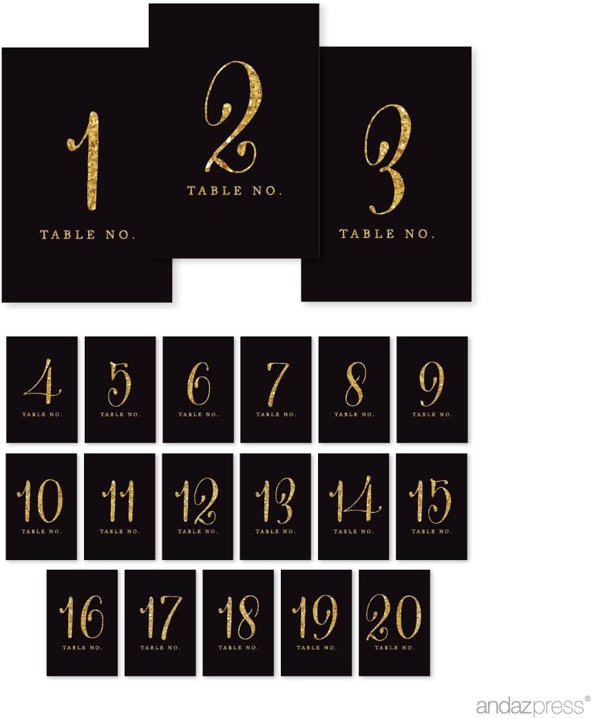 amazon com andaz press table numbers 1 20 gold glitter print 4x6 inch single sided cardstock sign black 1 set home kitchen