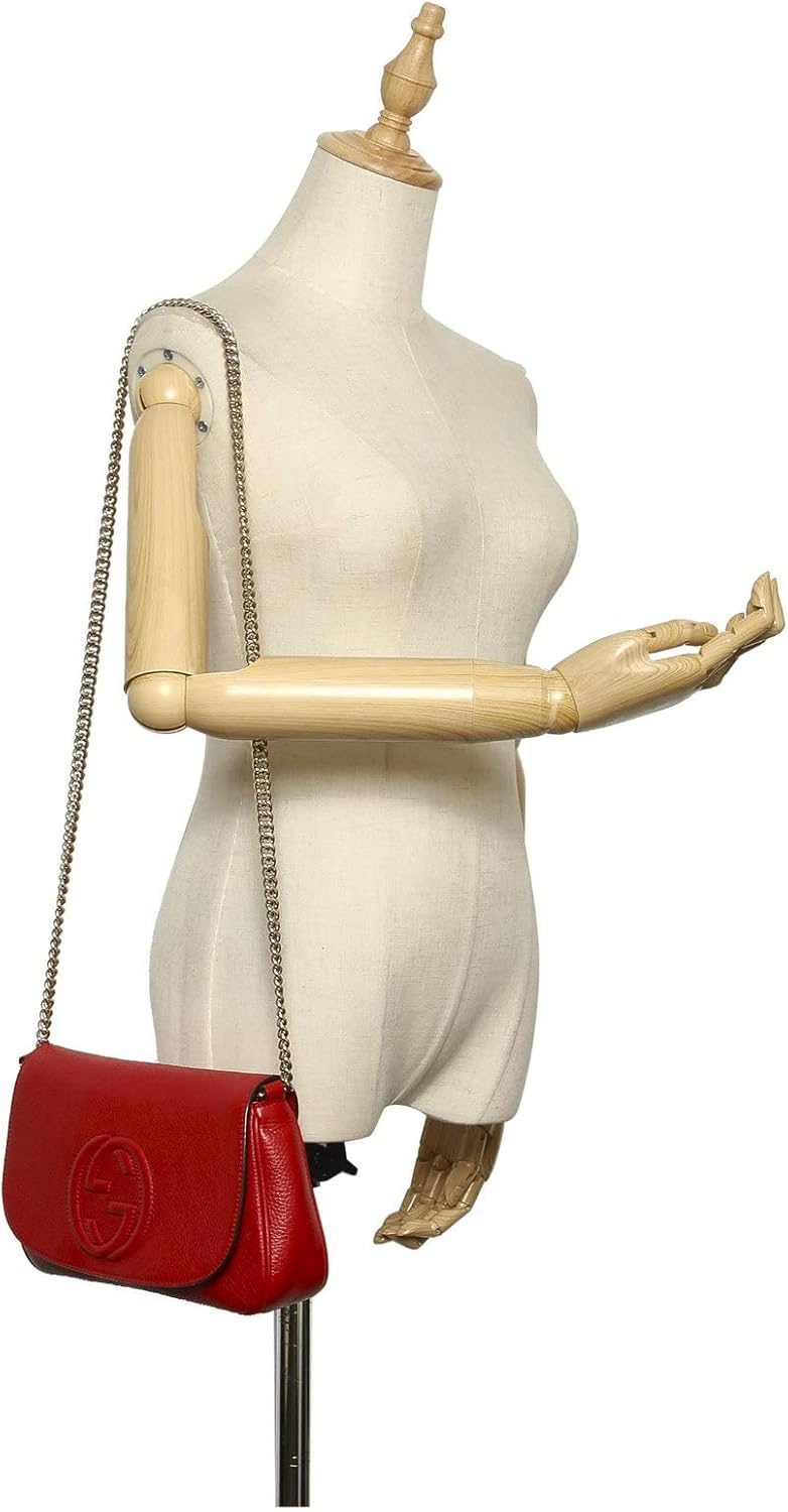 Gucci Soho Interlocking GG Red Leather Chain Flap Shoulder Bag Handbag Italy New - Image 4