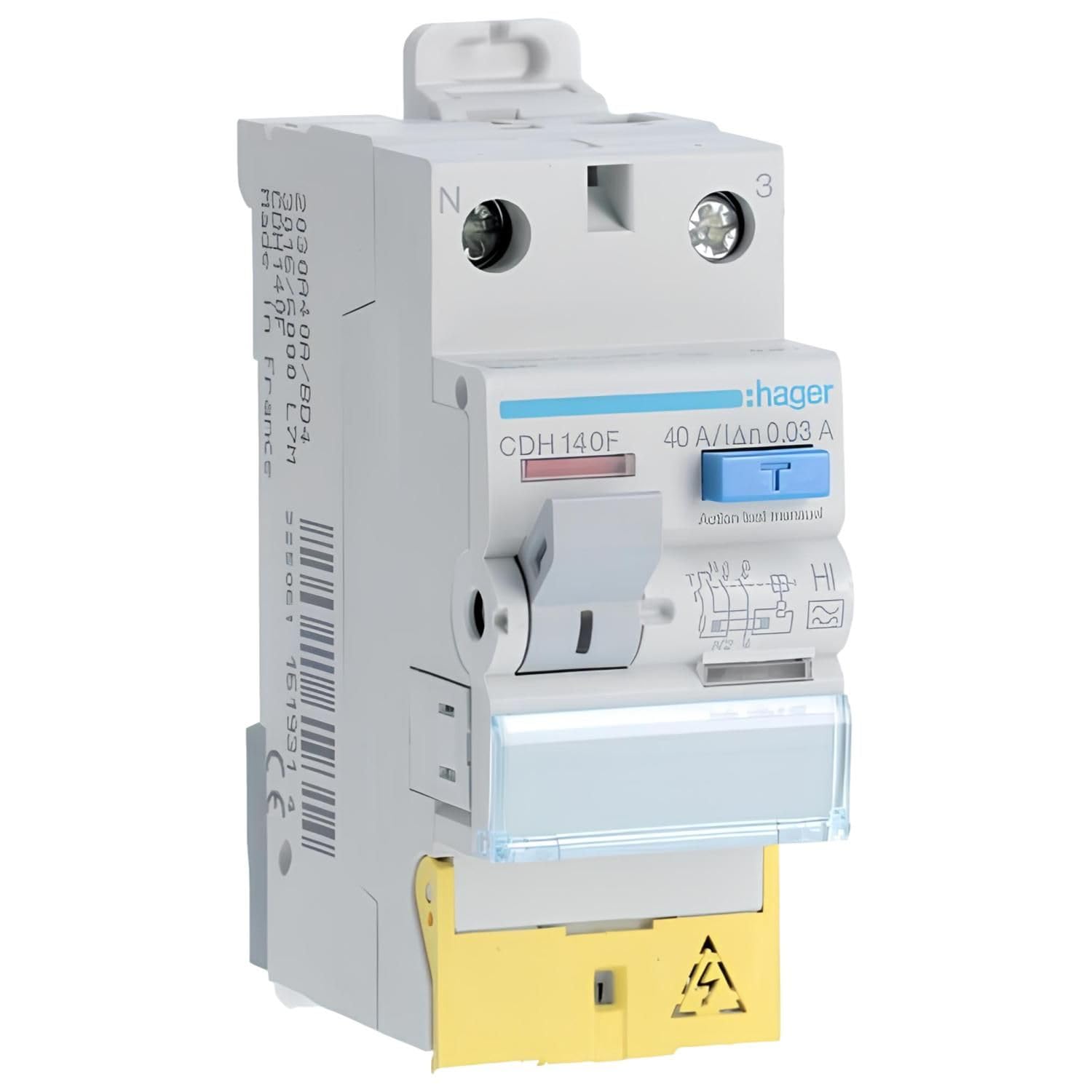interrupteur différentiel hager - 40a - 30 ma - 1 pôle + neutre - type hpi - vis / vis