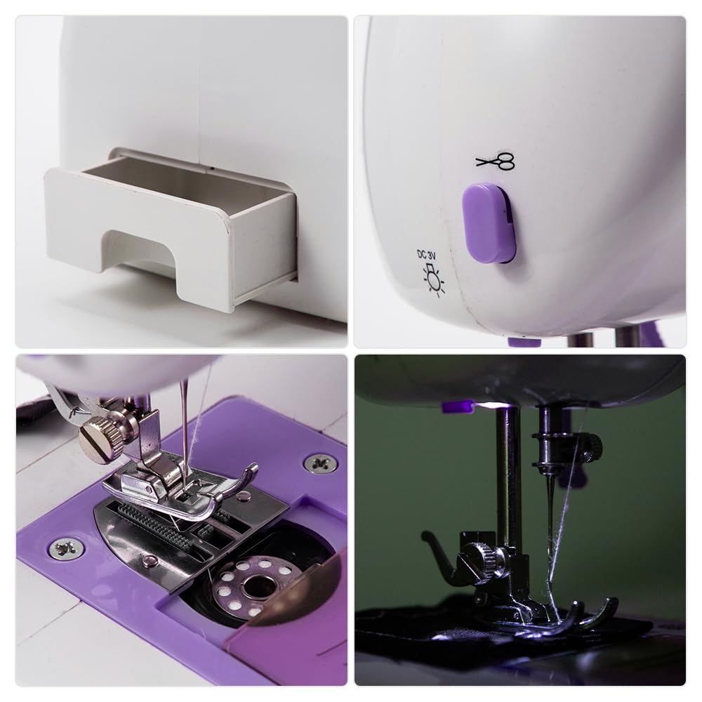 Mini machine à coudre électrique portable pour débutants, 12 points Dual Speed avec pédale (Purple)