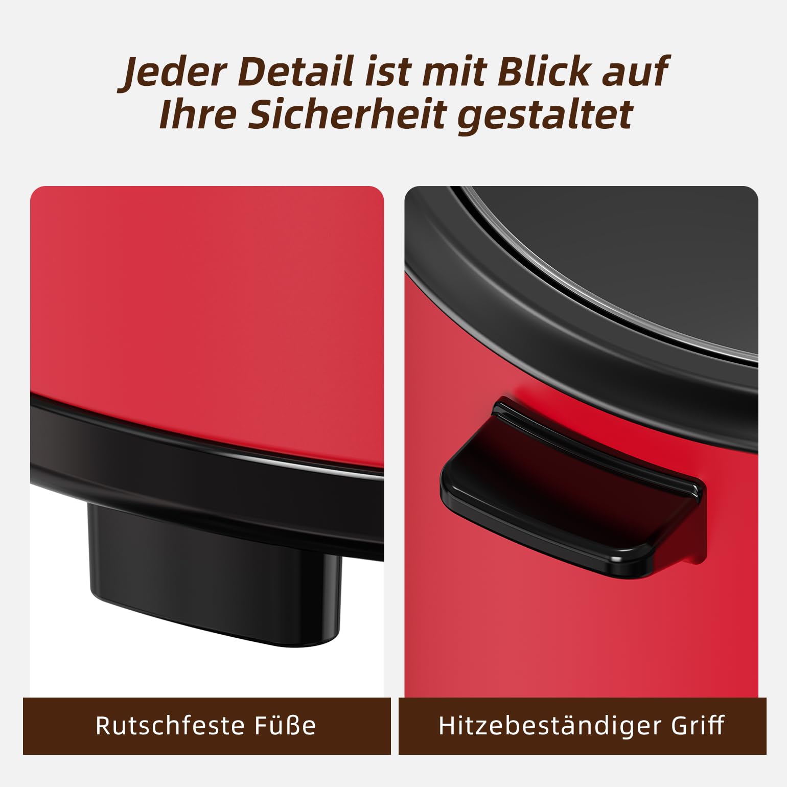 ERC-10CRD1.8L | 700W Reiskocher & Schwarzer Dampfgarer Reiskochfunktionen,kochen 1-10 Personen Antihaftbeschichteter abnehmbarer Topf, Messbecher und Reislöffel, Rot,ERC-10CRD