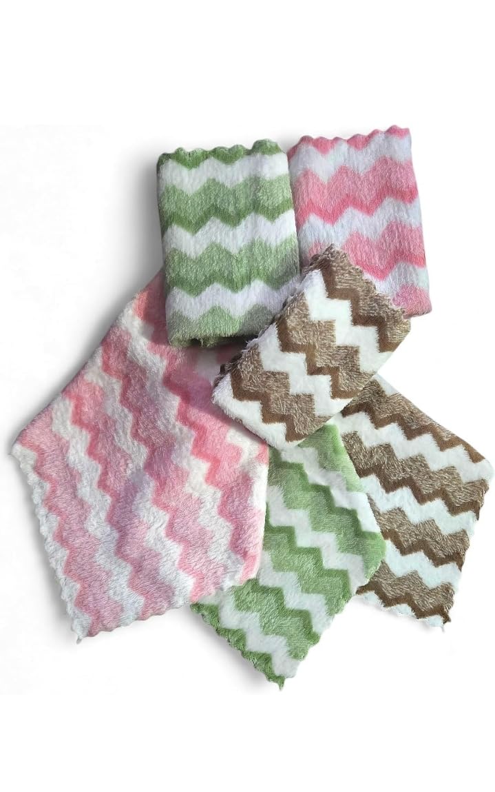 Face Towel Set, Multicolor Chevron Pattern, 25x25 cm, 340 GSM, Soft Quick Dry Absorbent Cotton, 6 Pack-image-30