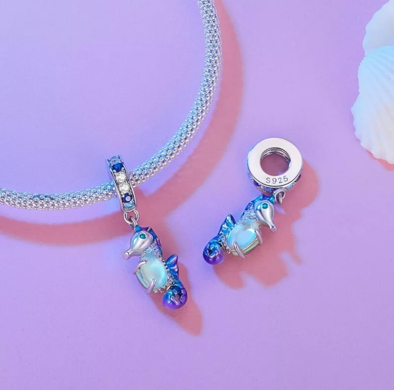 Abalorio Colgante de Caballo de mar, Animal de Vida Marina, Plata de Ley 925 auténtica, Compatible con Pulsera Pandora