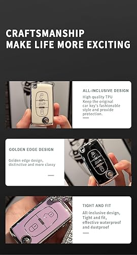 Miniatura 6 de ontto Funda de llave de 2 botones con Keychian Fit para Peugeot 206 207 307 308 407 llave plegable abatible, funda de TPU suave compatible con