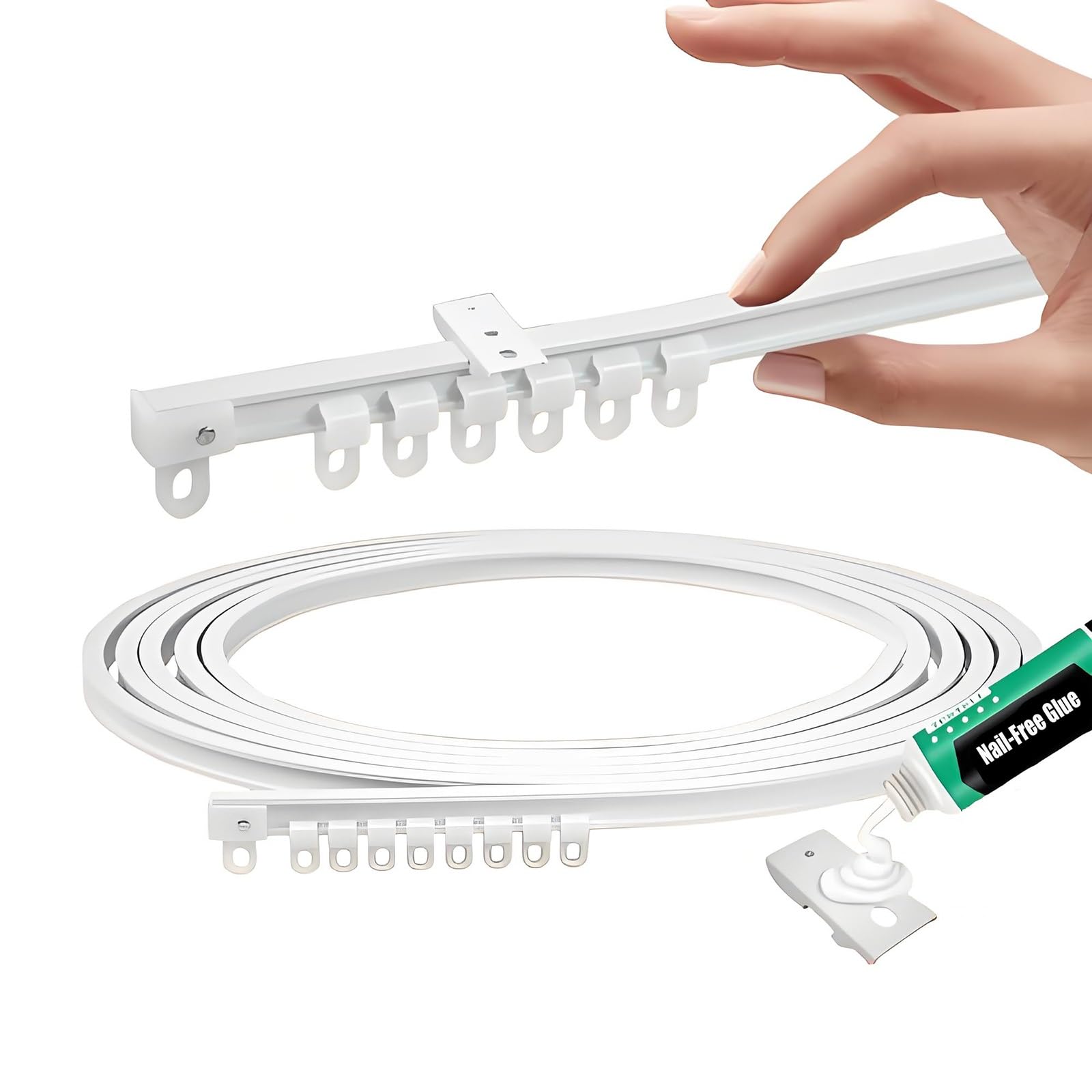 Flexible Bendable Ceiling Curtain Track (1m-6m) No Drill Ceiling Track System for Room Divider, Living Room, Bedroom, Office(White,3.0m)
