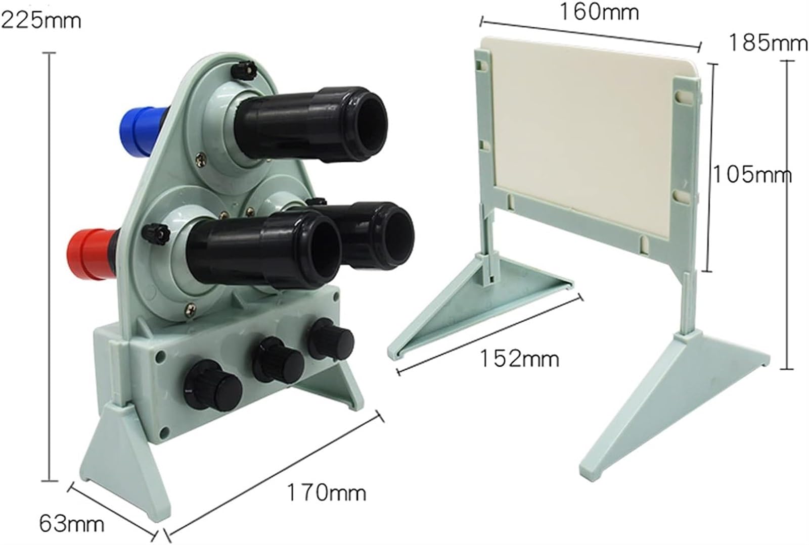 Experimentelle Vorrichtung zur Lichtfarbsynthese, Physiklehrmittel zur DREI-Primärfarben-Synthese, Experiment zur DREI-Primärfarben-Synthese, RGB-Farbmodell, Optik-Lehrmaterial