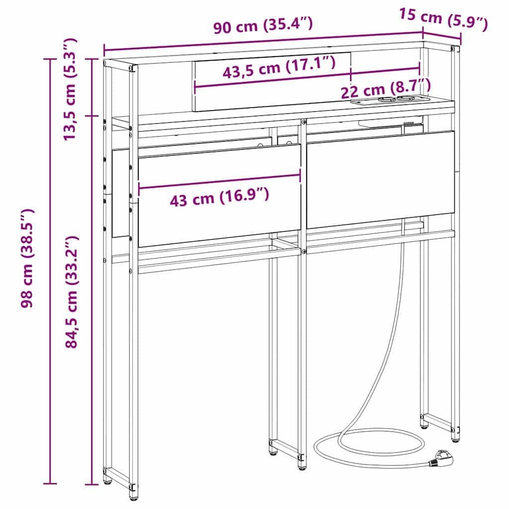 Mangloder Tête de lit de Rangement en Bois d'ingénierie chêne Sonoma avec Cadre Acier, étagères intégrées pour Chambre Adulte, Fixation Murale Possible, Design Contemporain Fonctionnel et Durable